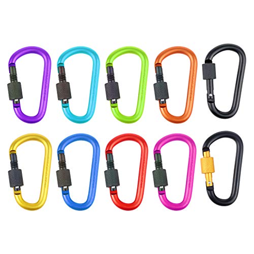 Aluminum D Ring Key Rings - 10 Pack Locking Carabiners A-Multicolored
