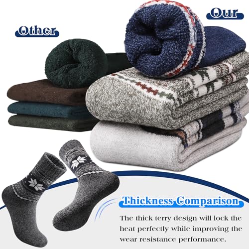 Merino Wool Hiking Socks - Thermal Warm Crew, 5 Pairs - Multicolor