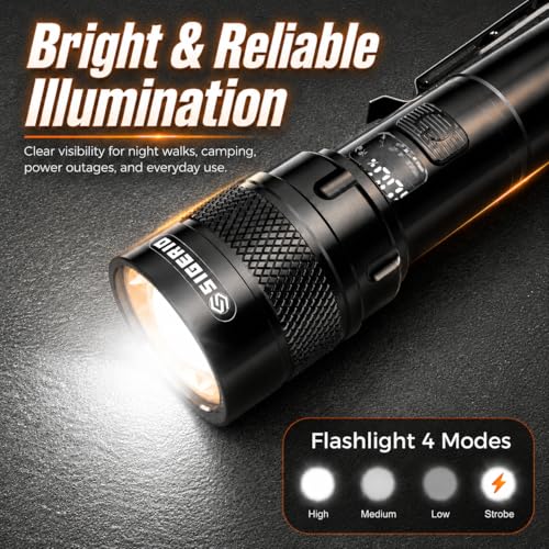 Rechargeable LED Flashlight 5000mAh, USB-C, 4 Modes, Black 1 Pack