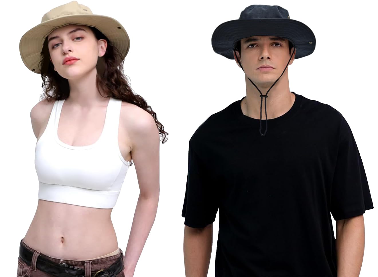 Sun Hats for Men Women Bucket Hat UPF 50+ Boonie Hat Foldable UV Protection Hiking Beach Fishing Summer Safari(2pack-Beige+Navy)