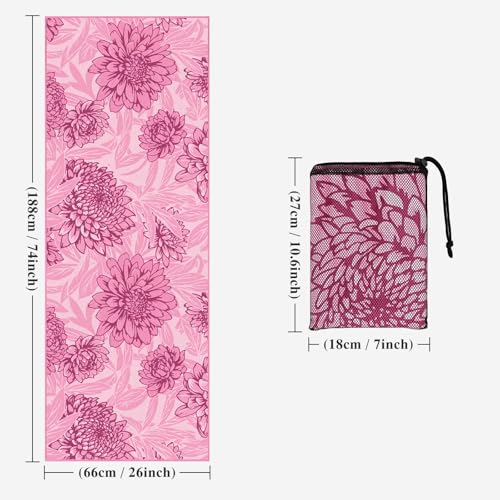 Jooeer Pink Yoga Towel with Corner Pockets 74 x 26 inch for Hot Yoga & Pilates