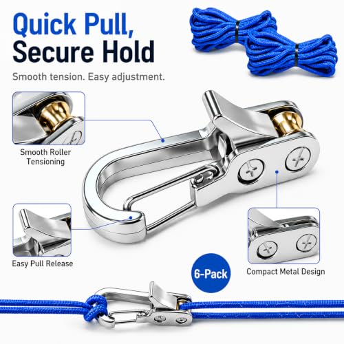 Heavy-Duty Paracord Rope Tensioners 6-Pack for Camping, Boating & Outdoor Gear