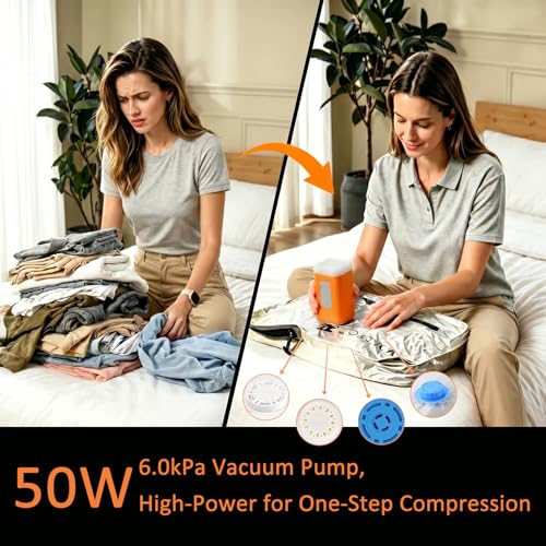 Orange Cordless Electric Vacuum Pump for Storage Bags Travel Pump with Nozzle & Light