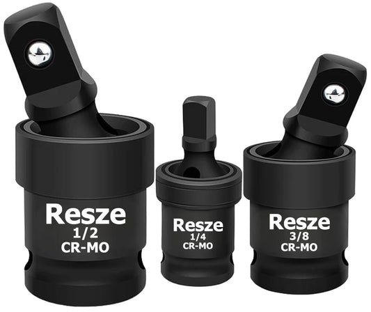 Resze 3PCS Universal Joint Swivel Socket Adapter Set (1/4", 3/8", 1/2"), 360° Rotating, Chrome-Plated Steel, Universal Fit, Anti-Slip Design - Heavy-Duty Automotive & DIY Mechanics Tool Kit