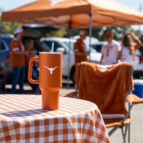 Texas Longhorns NCAA 40 oz Insulated Tumbler with Handle & Straw Lid - Powder Coated, Leak-Resistant, Keeps Drinks Hot/Cold