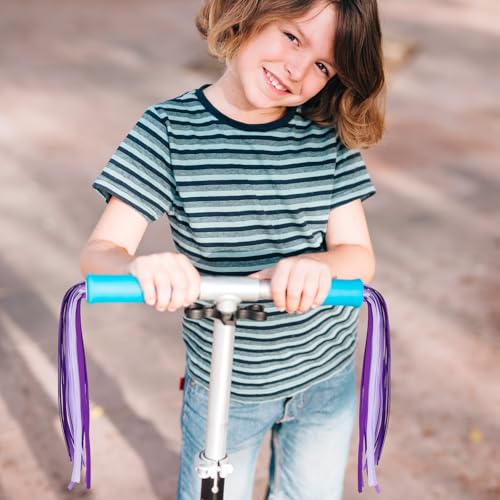 Kids Bike Streamers - Bright Purple & White Handlebar Tassels