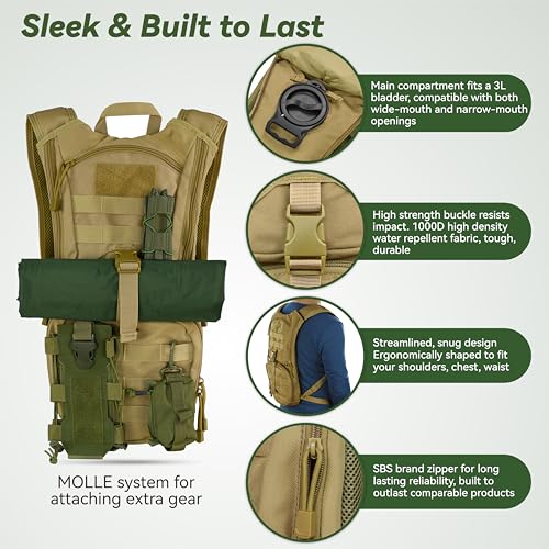 Tactical Molle Hydration Pack Backpack with 3L Bladder - Tan