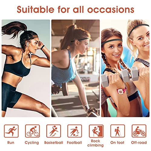 4-Pack Elastic Sport Headbands - Non-Slip Gray & Black
