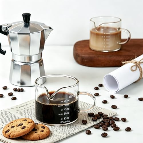 Espresso Glass Measuring Cups - 2 Pack, 75ml with Handle