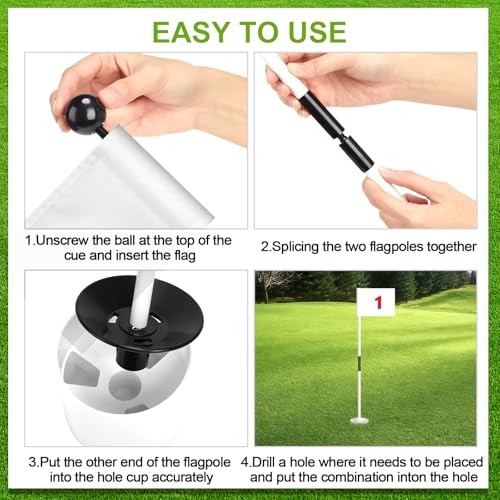 Hungdao 3-Piece Golf Flagstick Set for Putting Green - Stylish White Flags/Cups