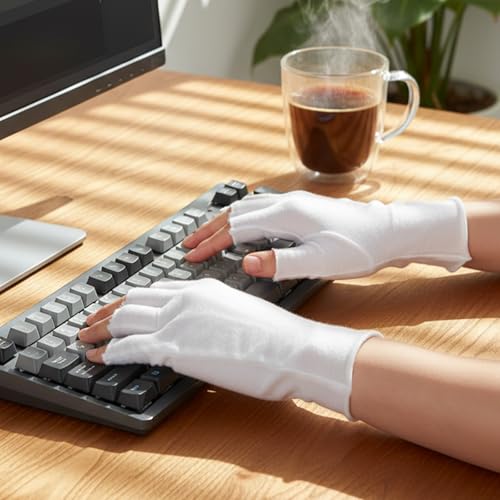 Cotton Gloves for Women - 5 Pairs Fingerless White