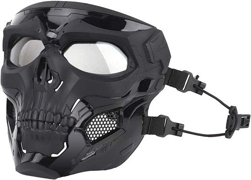 AOUTACC Airsoft Mask Skeleton Mask with Goggles Full Face Protective Adjustable Tactical Mask for Halloween Paintball Game Movie Props Party Cosplay Outdoor Activities(Black)