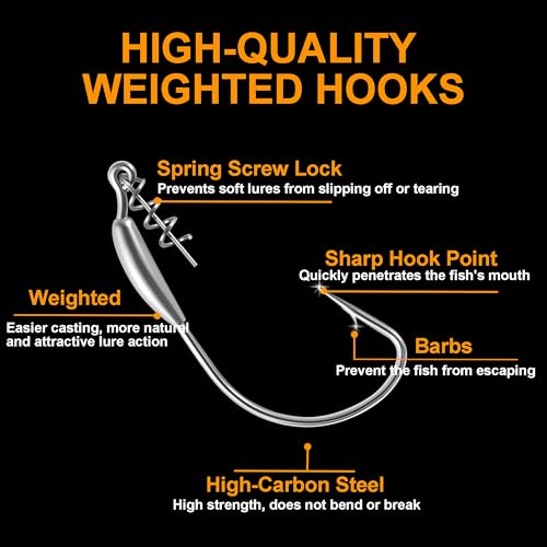 24Pcs EWG Weighted Fishing Hooks Set with Box - Multiple Sizes