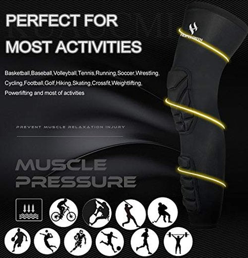 HOPEFORTH Knee Calf Padded 2 Pack Leg Thigh Compression Sleeve Sports Protective Gear Shin Brace Support for Football Basketball Volleyball Soccer Baseball Tennis Youth Kids Adult