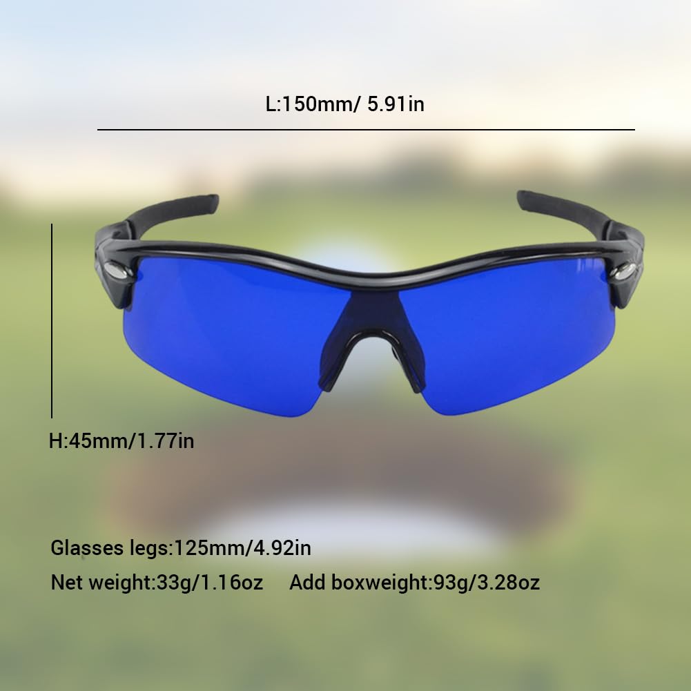 MOUMOUTEN Golf Ball Finder Glasses, Polarized Blue Lens UV Proof Sun Protection Grass Filter with Glasses Cloth and Storage Bag, Ball Finding Filtering Sunglasses for Golfers(Black)
