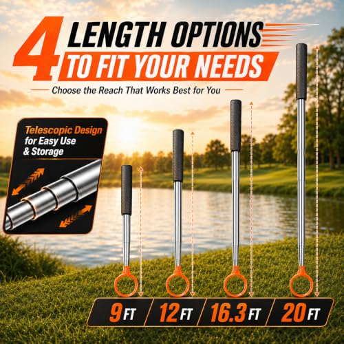 Telescopic Golf Ball Retriever - 9Ft Stainless Steel Design