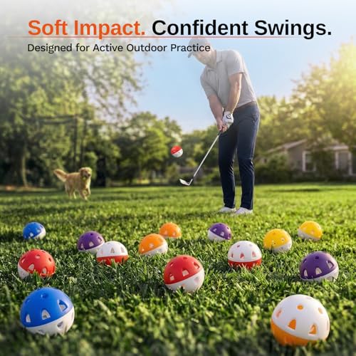 Wear-Resistant Practice Golf Balls - 20 Pack, High Visibility, Limited-Flight, 5 Colors