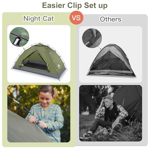 Night Cat 1-Person Army Green Backpacking Tent with Easy Clip Setup, Waterproof & Lightweight