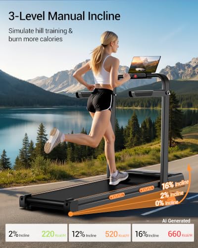 Incline Walking Pad Treadmill - 3-in-1 Foldable Under Desk Treadmill with Handles, 330 LBS Capacity, 2.5HP Quiet Motor, LED Display