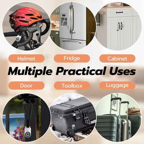 Fingerprint Cable Lock, eLinkSmart Fridge Locks with Bluetooth APP Control, Biometric Smart Padlock for Adults Baby Proof Cabinet Refrigerator French Door Cabinet Gate Locker Bike, 14.9'' Long Silver