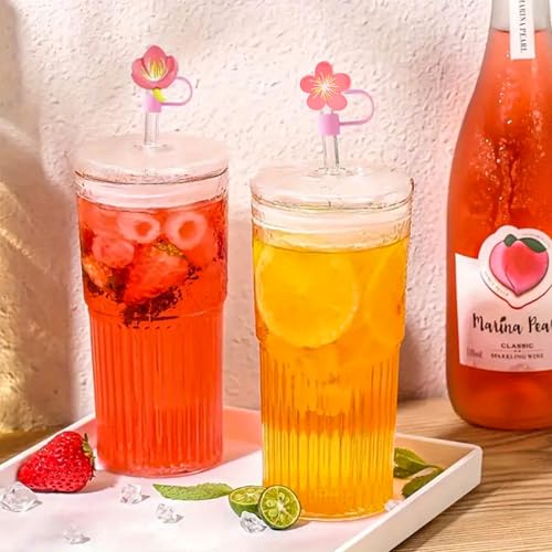 Pink Flowers Straw Toppers - Silicone Covers for 30&40 Oz Tumblers - 6Pcs