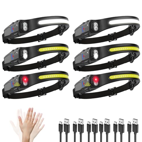 KYEKIO 6-Pack Rechargeable LED Headlamps with 7 Modes, Red Light & Motion Sensor