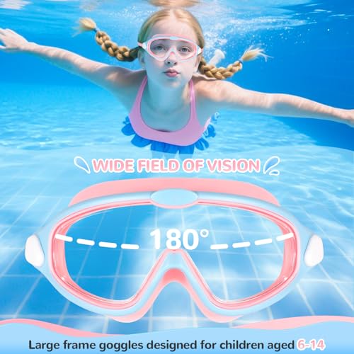 Swimming Goggles for Kids Ages 6-14 - Pink & Blue