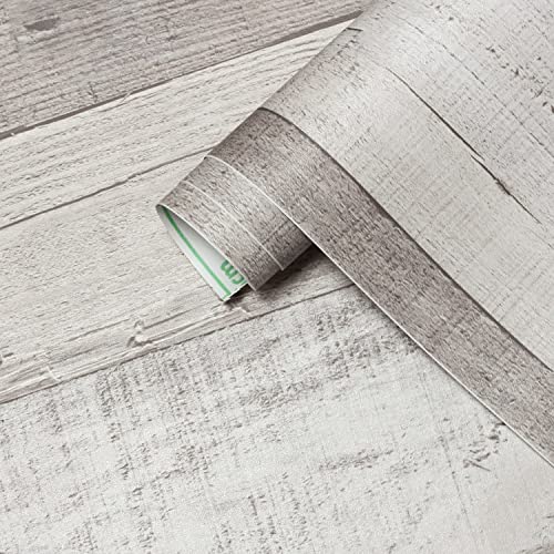 Vinyl Wallpaper Peel and Stick Wood Adhesive Paper Removable Distressed Light Grey Shiplap Self Adhesive Stick on Faux Reclaimed Wood Planks Wall Paper Roll Barnwood Contact Paper Roll 118in