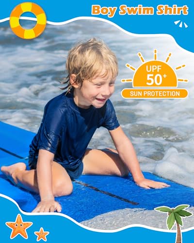 Boys Short Sleeve Rash Guard Swim Shirt - UPF 50+, Small / Orange
