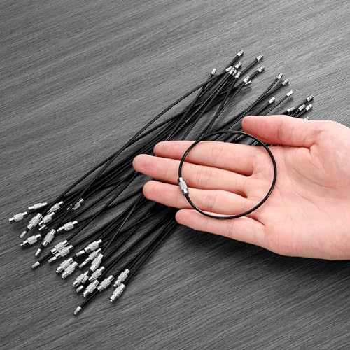 7.8 Inch Nylon Coated Stainless Steel Keychain Cable - Black, Pack of 20