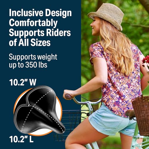 Wide Cruiser Saddle - Comfort Seat for Indoor & Outdoor Bikes - Black Faux Leather