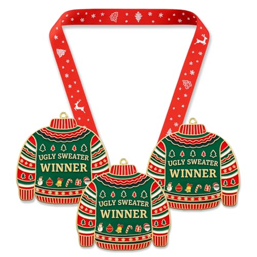 Ugly Christmas Sweater Contest Medals, 3 Pack - Metal Award Prizes