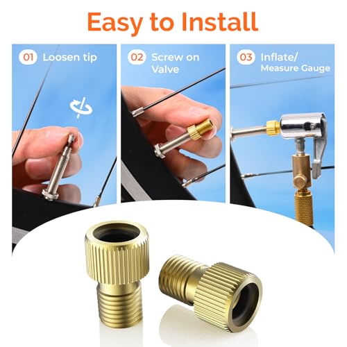 Presta to Schrader Valve Adapter Set - 4 Brass Adapters & Caps