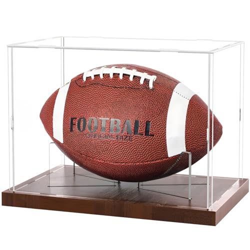 Acrylic Football Display Case with Solid Wood Base - UV Protected