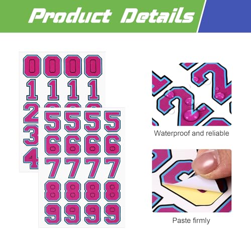 160 PCS Sports Helmet Number Stickers - Self-Adhesive Vinyl Decals - Rose Red