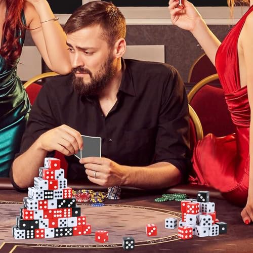 50-Piece 16mm Standard Game Dice Set - Black, White, Red Acrylic Square Corner