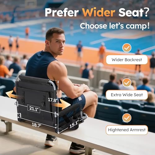 Folding Stadium Seats - 2 Pack Portable Bleacher Chairs with Cushions, Cup Holder - Black Grey