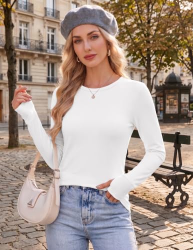 Long Sleeve Thermal Shirt with Thumb Holes - Medium White