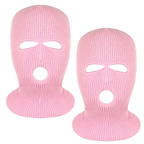 Tmflexe 2 Pieces Full Face Ski Mask Balaclava Pink One Size Knitted Winter Warmer