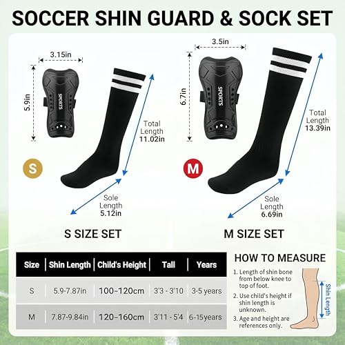 YtotY M Soccer Shin Guards & Long Socks Set for Kids 3'11-5'4 Tall, Impact-Resistant Youth Football Protective Gear
