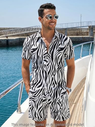 Mens Hawaiian Print Shirts & Shorts Sets 2-Piece Summer Outfit M-4XL
