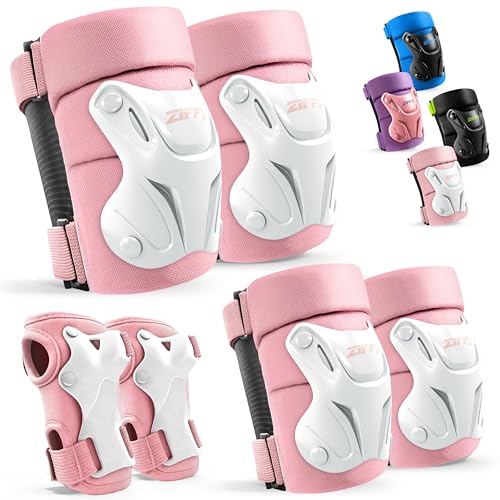 Kids Knee and Elbow Pads Set with Wrist Guards - Adjustable Protective Gear for Skateboarding Biking and More