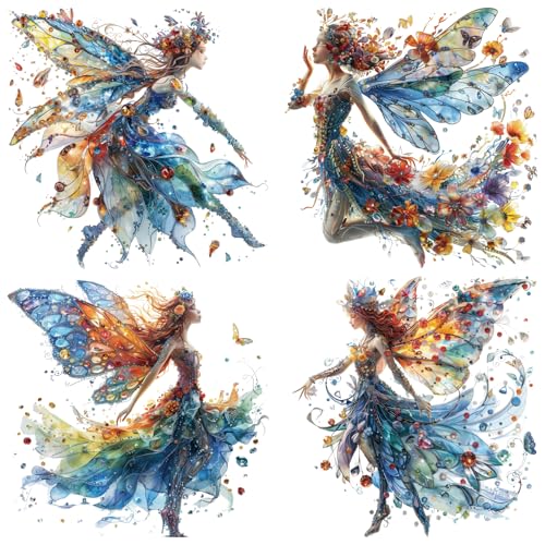 Amaonm 4PCS Removable 3D Dance Girl Wall Decal DIY Flying Butterfly Princess Girls Wall Stickers Peel and Stick Angel Elve Wall Art Decor for Kids Bedroom Nursery Decoration (66004)