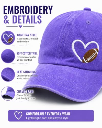 Football Heart Adjustable Baseball Cap - Unisex Embroidered Hat
