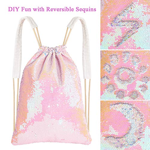 MHJY Sparkly Reversible Sequin Drawstring Backpack for Sports Gym