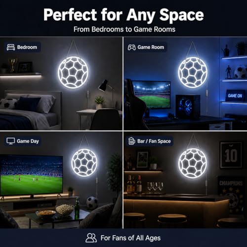 Soccer Ball Neon Sign - 12.6 Inch USB LED Light for Room Decor