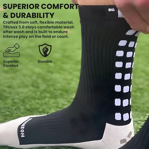 Trusox 3.0 Cushioned Grip Socks, Large Black – Non Slip Unisex Soccer Crew Socks
