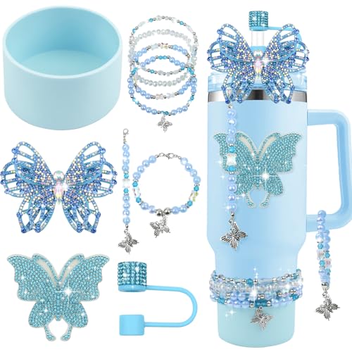 10PCS Blue Butterfly Accessories for Stanley Cup Tumbler