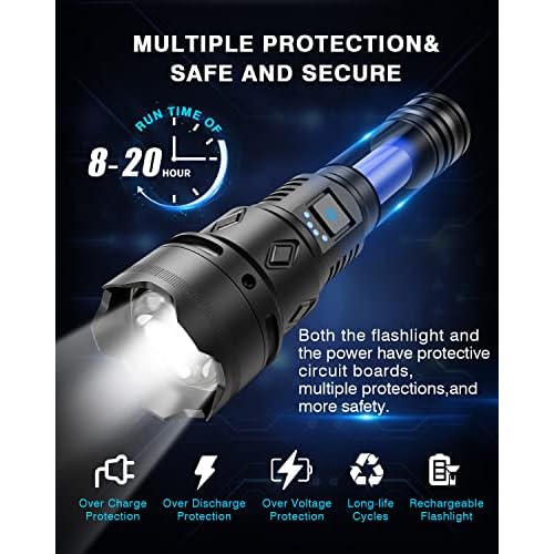 Super Bright Rechargeable Flashlights 2500000 High Lumens,Waterproof Tactical Powerful Led Flashlight Battery Powered with 5 Modes Zoomable Fast Charge,Handheld Flashlight for Camping