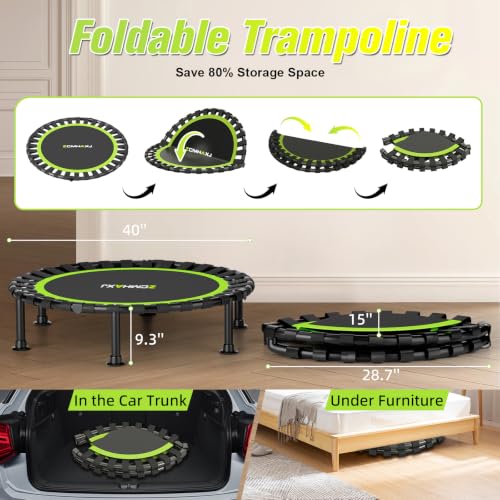 Foldable Mini Trampoline - 40" Rebounder for Indoor Fitness, 440lbs Capacity